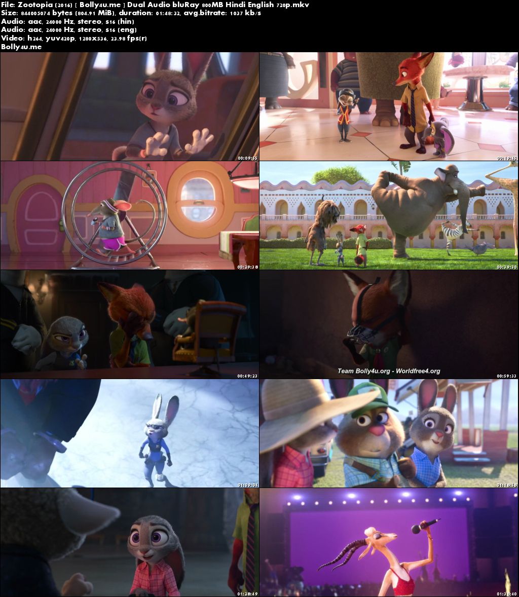 Zootopia 2016 BluRay 800MB Hindi Dual Audio 720p Download