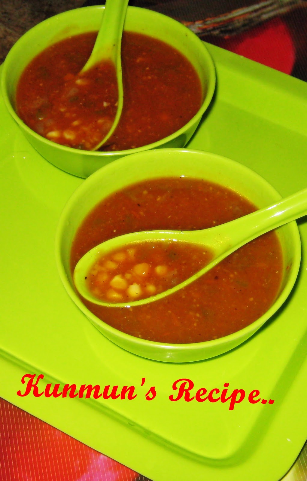 Kunmun's Delicious Kitchen SPICY TOMATOSWEET CORN SOUP