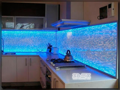 3D glass backsplash tiles with LED lights
