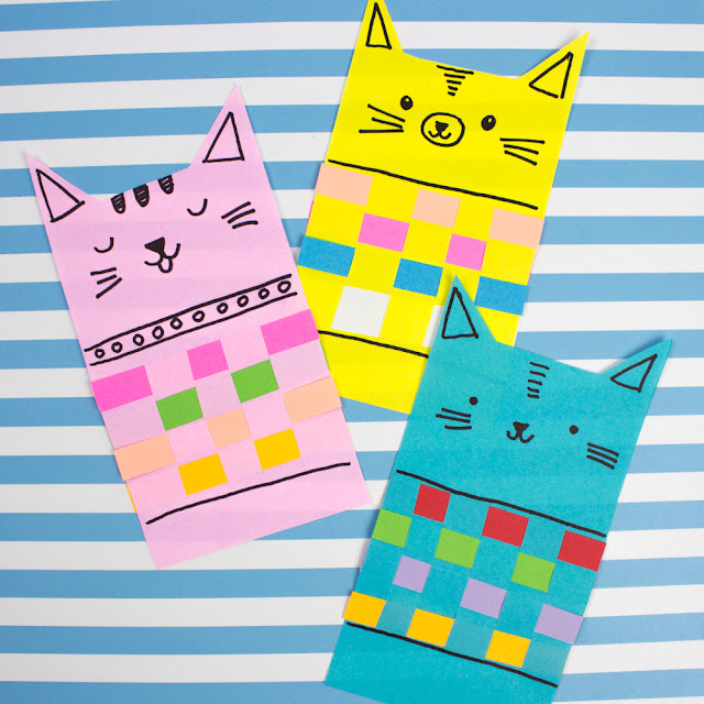 Woven Paper Cats in Sweaters- A Puuurfectly cute kids craft!