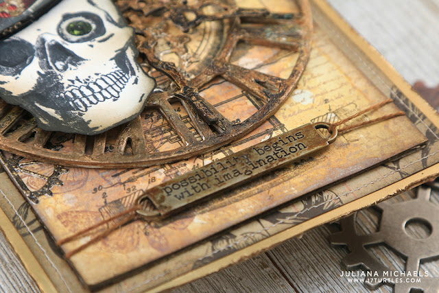 Mr Bones Possibility Begins With Imagination Mixed Media piece by Juliana Michaels featuring Tim Holtz, Stampers Anonymous, Ranger Ink, and Sizzix products.