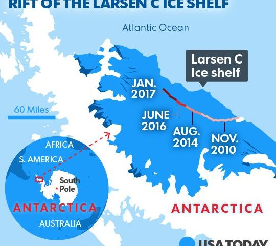 The Larsen C ice shelf has broken free into the Southern Ocean The Larsen C ice shelf has broken free into the Southern Ocean