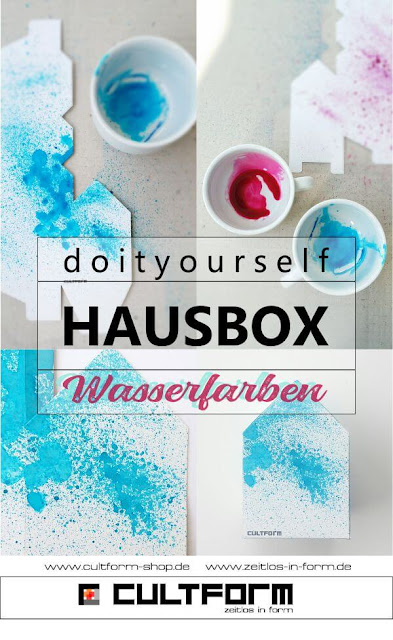 Die Hausbox von Cultform. Ein eindrucksvolles und doch einfaches DIY: kleine Geschenke individuell modern verpacken im aktuellen Watercolor-Trend Die Hausbox von Cultform. Ein eindrucksvolles und doch einfaches DIY: kleine Geschenke individuell modern verpacken im aktuellen Watercolor-Trend: Hausbox blaue Farbspritzer, Anleitung