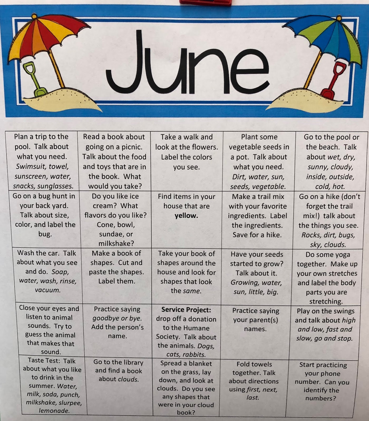 Miss Carrie's Speech Therapy Summer Language Calendars