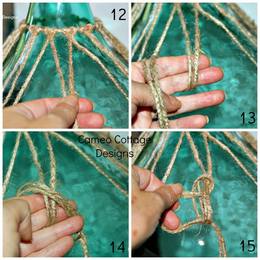 Cameo Cottage Designs Knotted Jute Net Demijohns or Bottles DIY Tutorial