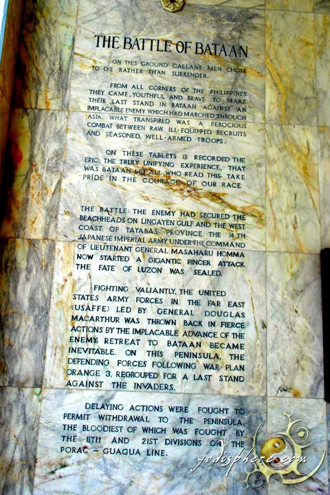 Wall insciptions about the Battle of Bataan inside the shrine Colonade.