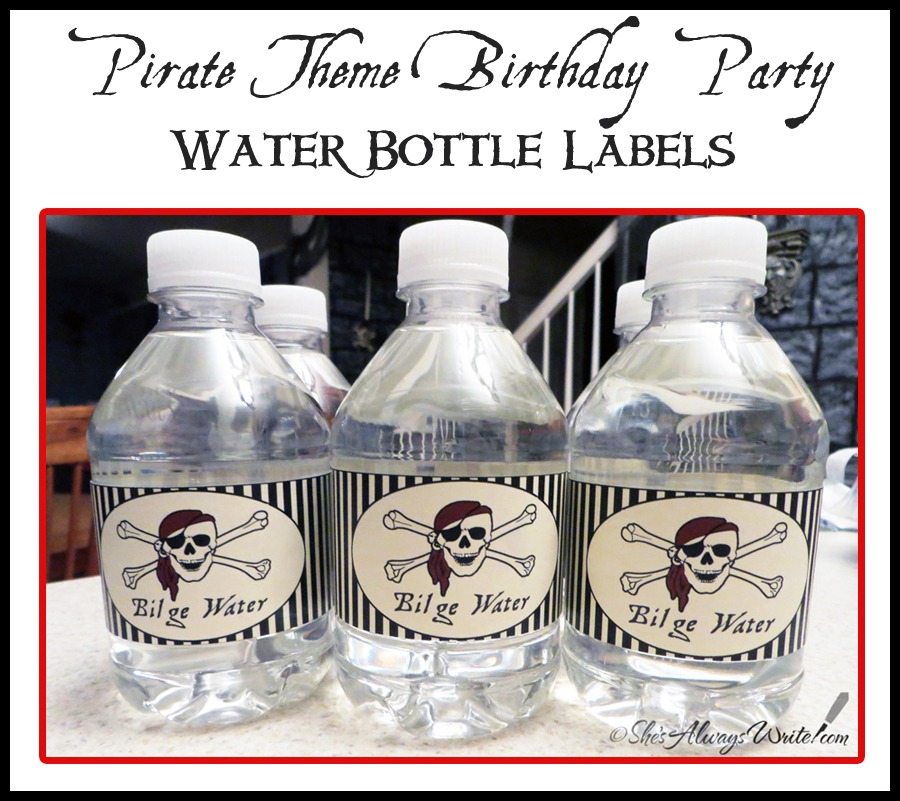 She's Always Write Pirate Theme Birthday Party DIY Water Bottle Labels