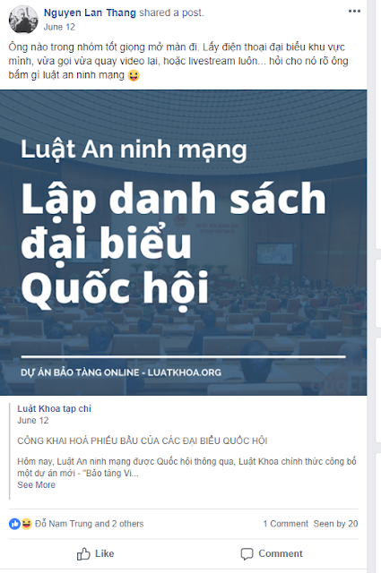 Nguyễn Lân Thắng bằng mọi giá phải chống Luật An ninh mạng Nguyễn Lân Thắng bằng mọi giá phải chống Luật An ninh mạng
