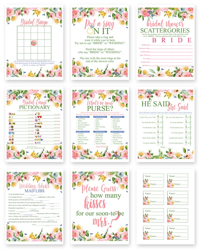Printable Games for Bridal Showers