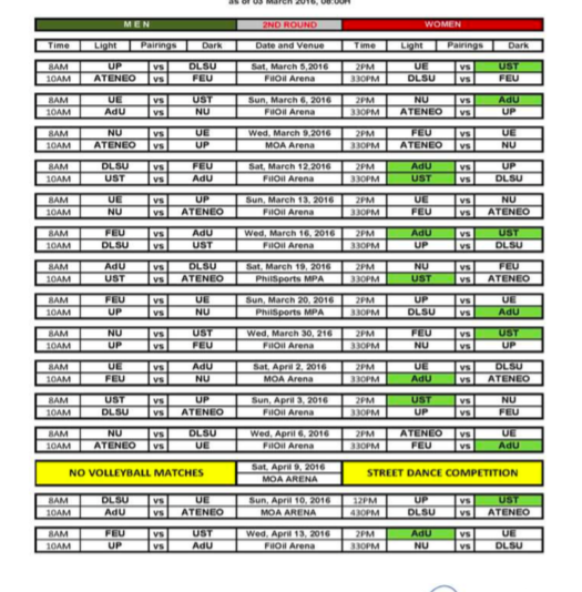 Bleachers Brew 2nd Round UAAP Volleyball Schedule