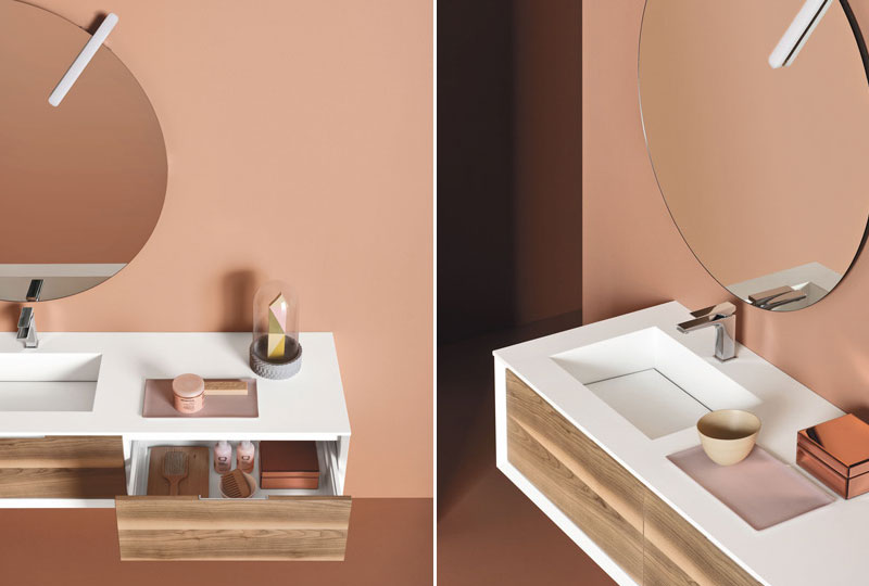 Mobili monoblocco e texture materiche per ambienti bagno di grande effetto arredobagno Materia06 di Arbi