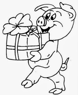 desenho de porquinho com presente e flor