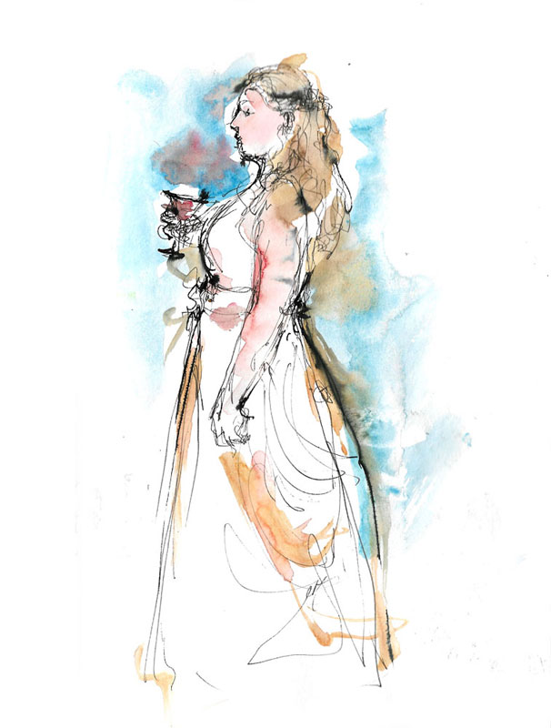 In This Sketch I Only Include To The Bride With Their Champagne But She Wasnt Alone Was Having Sorrounded By Her Friends