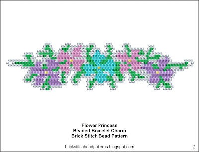 Free brick stitch seed bead bracelet charm pattern labeled color chart.