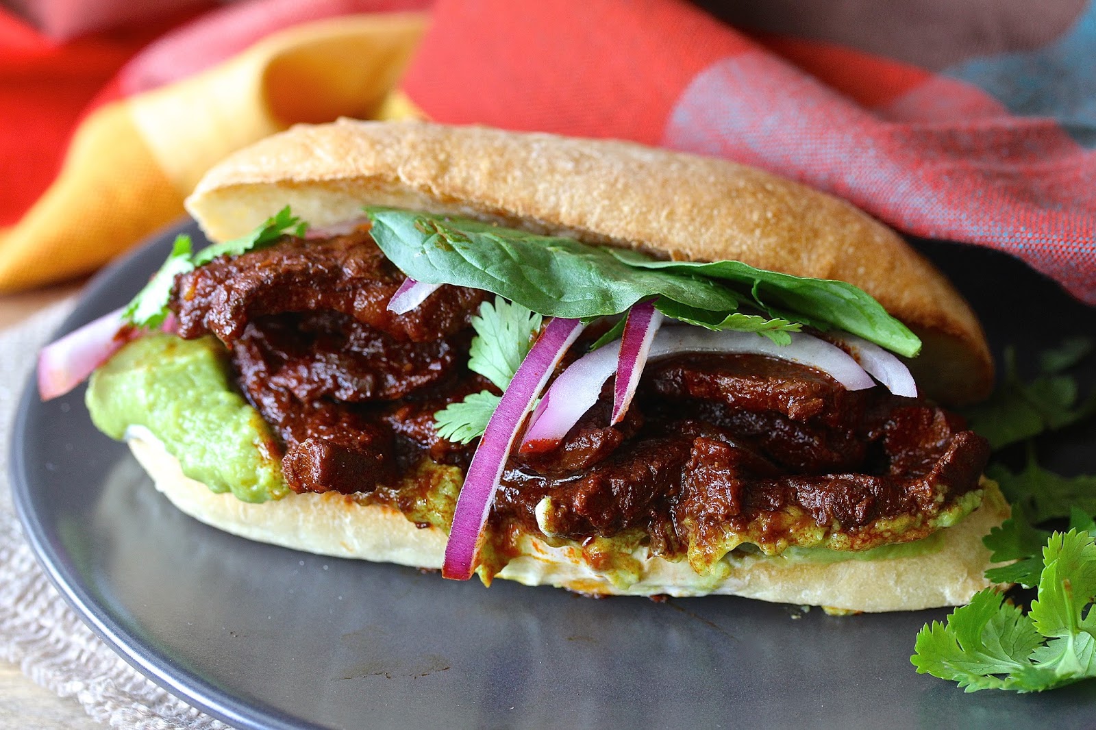 Tortas de Chile Colorado de Res (Chile Colorado Beef Sandwiches