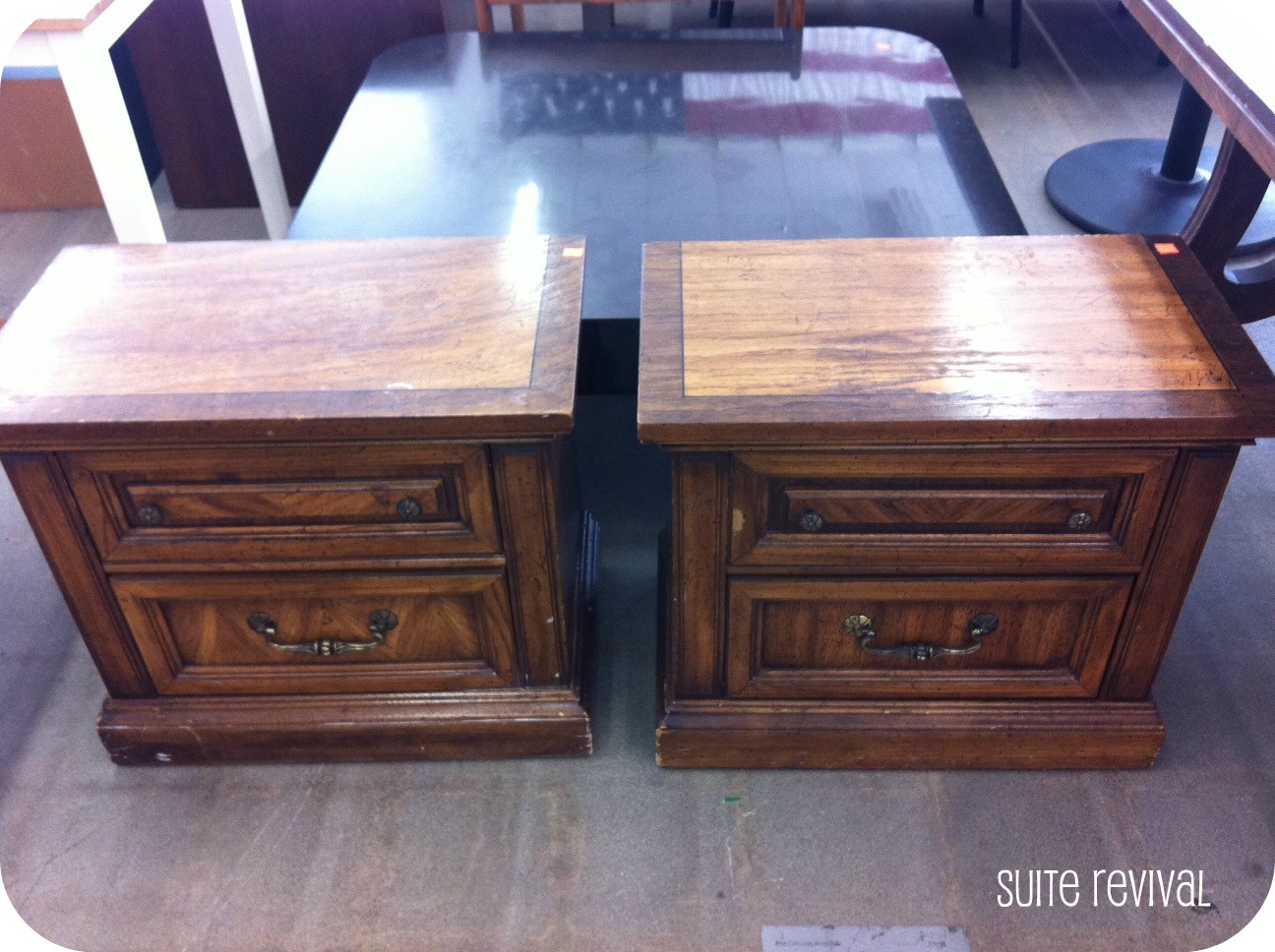 The Suite Revival Gray nightstands.