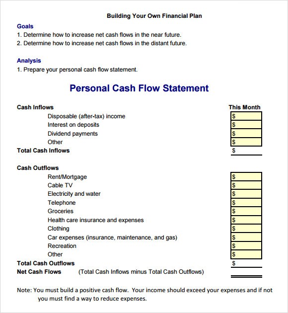 cash flow statement example templates excel template