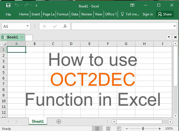 how to use oct2dec functionh in excel