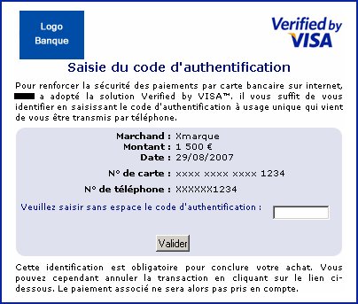 Ecran Visa 3-D Secure