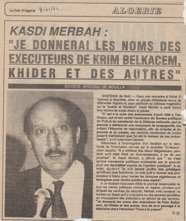 Kasdi Merbah Un autre oubli ! Zoom Algérie