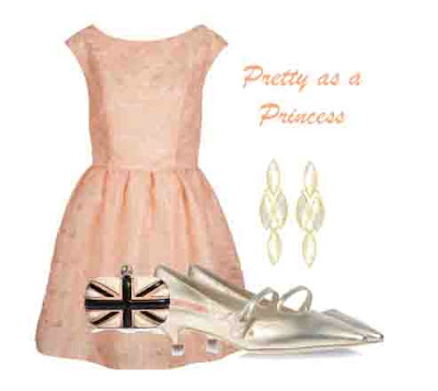 Peach Dress, shoes, bag and earings 
