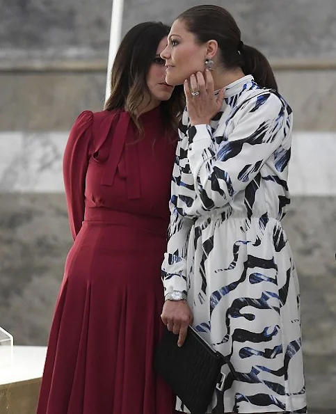 Crown Princess Victoria wore WHYRED Loise Print Dress, DAGMAR Sasha Clutch. Princess Sofia wore GUCCI Silk crepe dress, RIZZO Azelia Suede Pumps