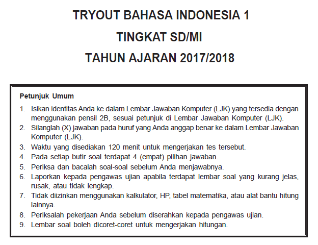 Soal Ujian Nasional Sd 2018 Kunci Ujian