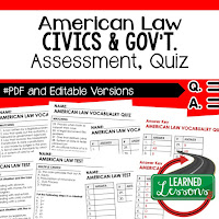 Civics Quiz, Civic Assessment, Civics Test, Goes with Civics Mega Bundle Resources
