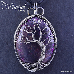 Glow in the dark purple orgonite tree of life wire wrapped pendant by Tim Whetsel