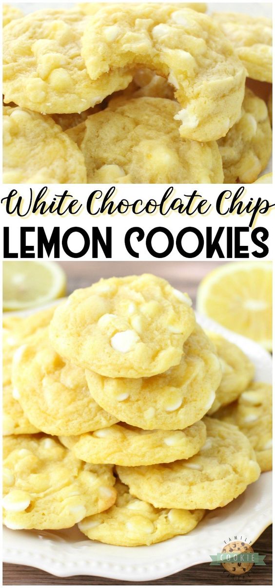 WHITE CHOCOLATE CHIP LEMON COOKIES - White Chocolate Chip Lemon Cookies are soft, chewy and perfectly sweet lemon cookies! White chocolate chips & lemon pudding mix add great flavor and texture to these delicious spring cookies. #cookies #lemon #baking #dessert #cookie #recipe from Family Cookie Recipes WHITE CHOCOLATE CHIP LEMON COOKIES - White Chocolate Chip Lemon Cookies are soft, chewy and perfectly sweet lemon cookies! White chocolate chips & lemon pudding mix add great flavor and texture to these delicious spring cookies. #cookies #lemon #baking #dessert #cookie #recipe from Family Cookie Recipes