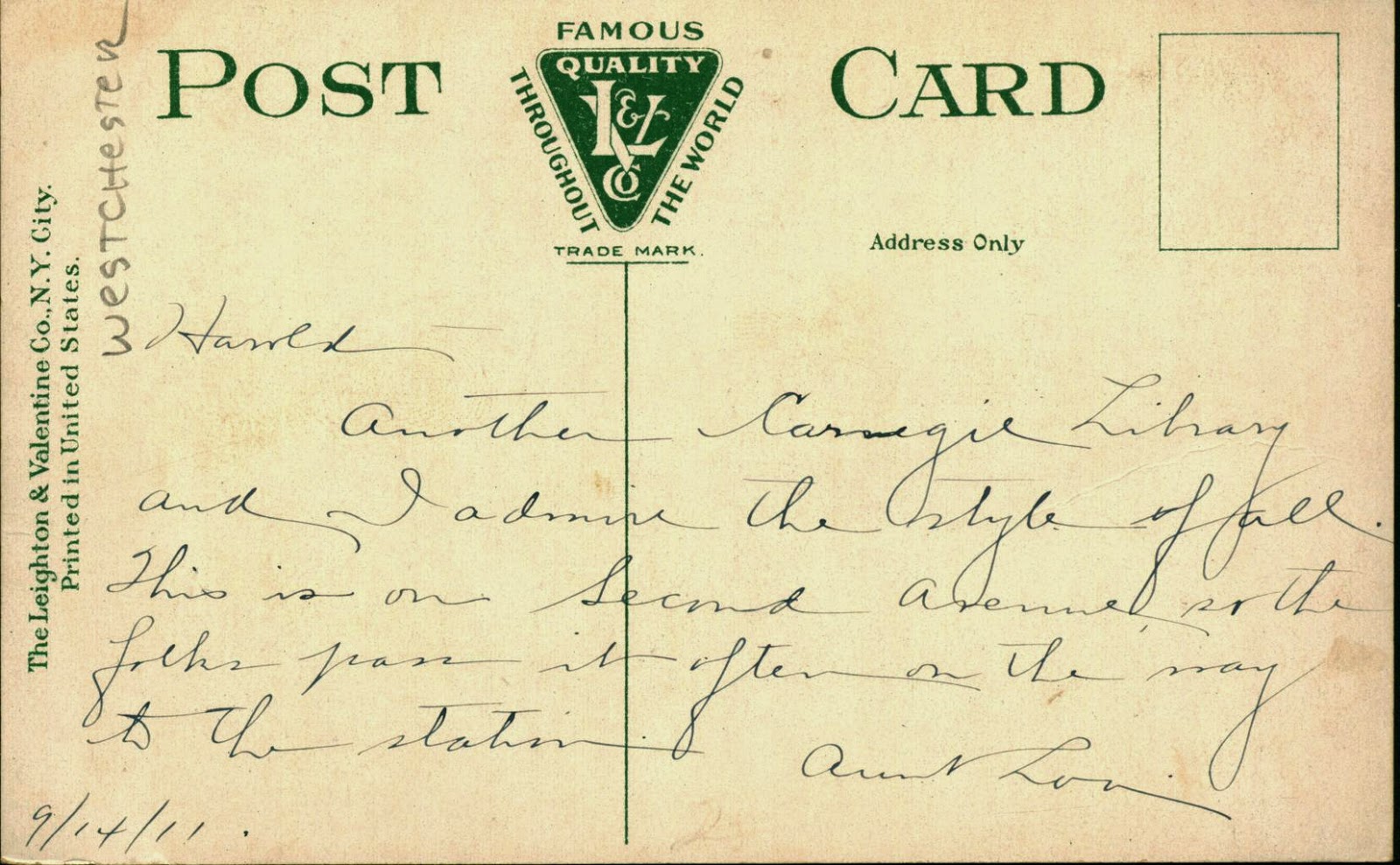 Library Postcards 1911, Public Library, Mt. Vernon, New York
