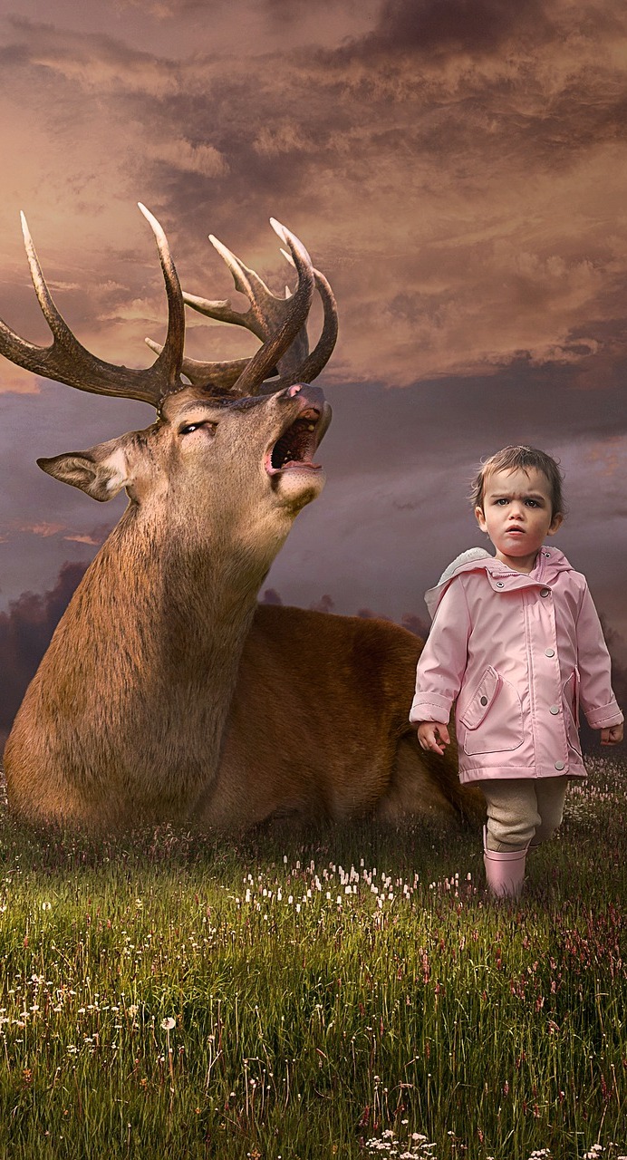 Deer and child. Deer and child.