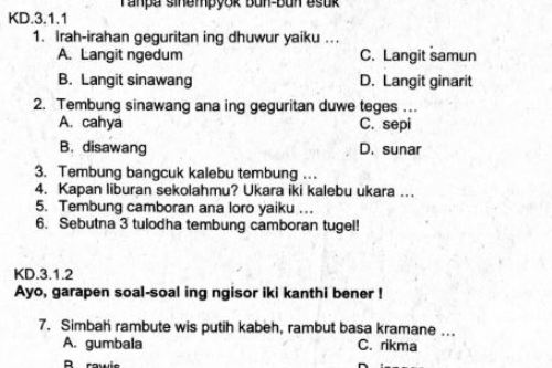Soal Ulangan Pts Kelas 4 Semester 1 Bahasa Jawa