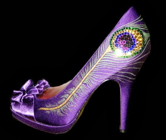 Purple shoes with peacock feathers - Ladies Fashionz