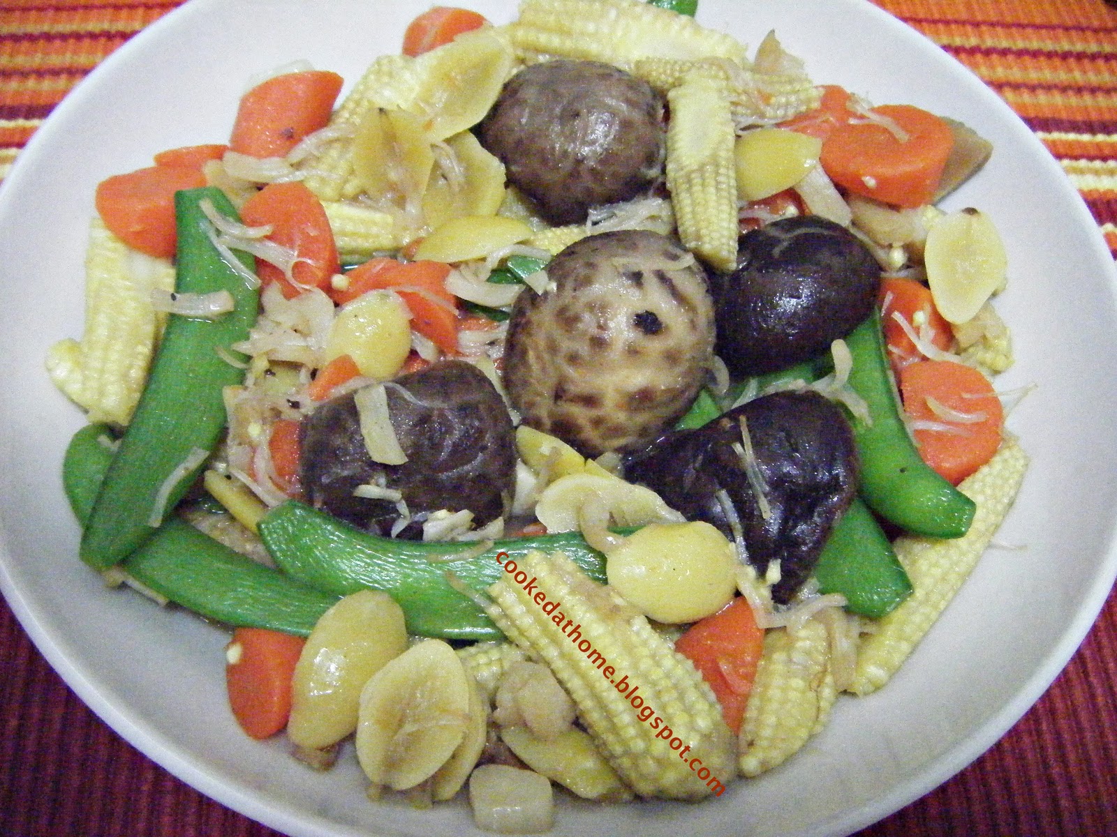 Cooking Home Stir Fried Mix Vegetables with Dried Scallops