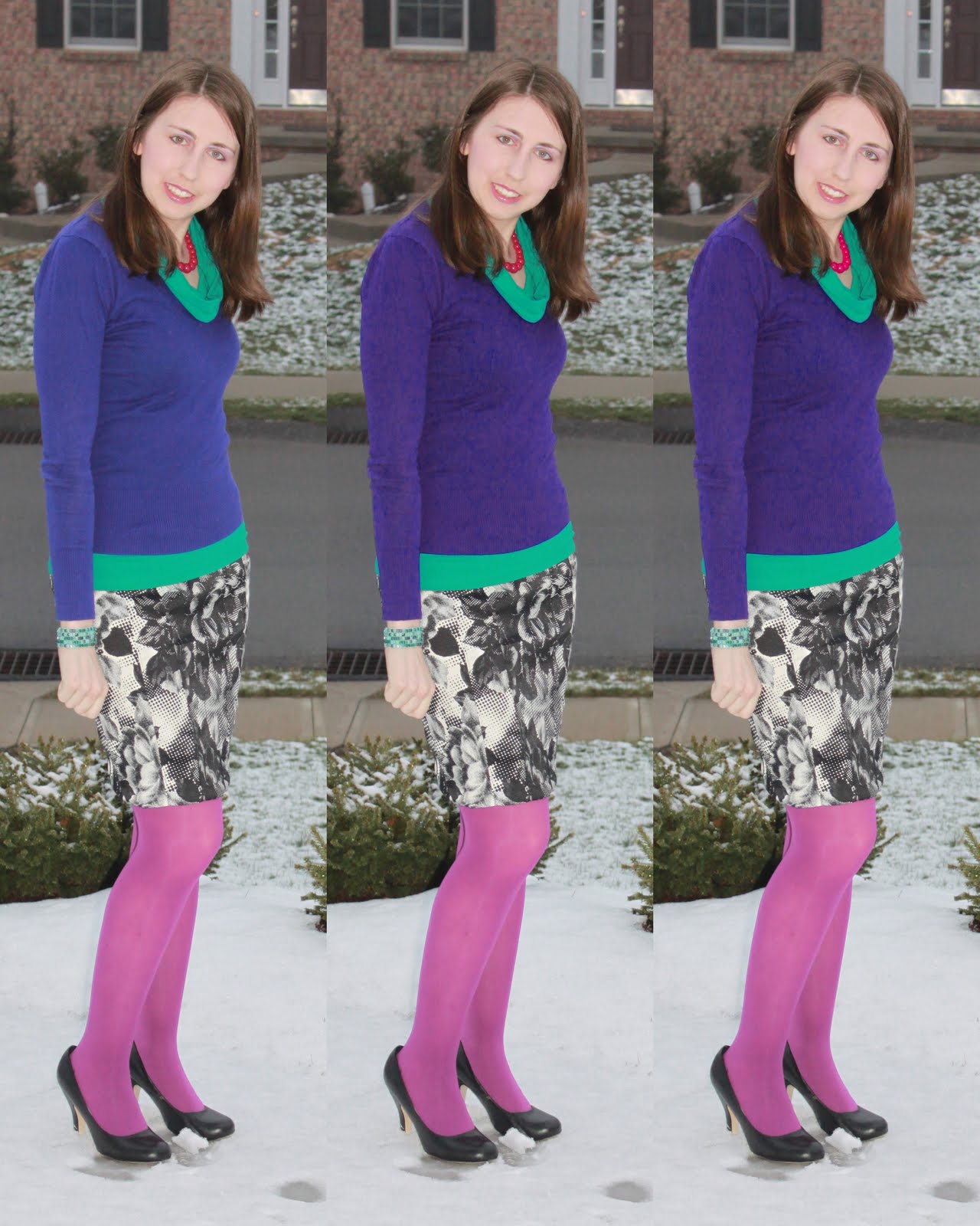 S And Run Day 15 Purple 3 31 11 The Colors Of My Clothes Did Not Photograph Properly Sweater Is Purple Even Though It Looks Blue Necklace Hot Pink Red