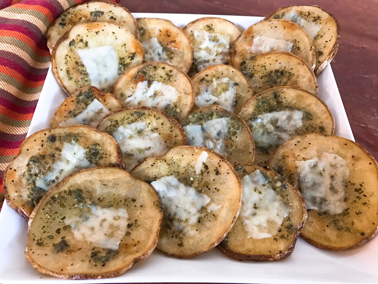 Roasted Potato Chips with Pesto and Shaved Pecorino Romano