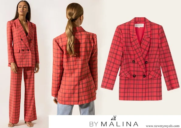 Crown Princess Victoria wore By Malina flora coral checker blazer and celia pants