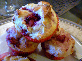 Muffins hot from the oven loaded with raspberries and moist from the sour cream makes these a special Valentine's Day muffin! - Slice of Southern