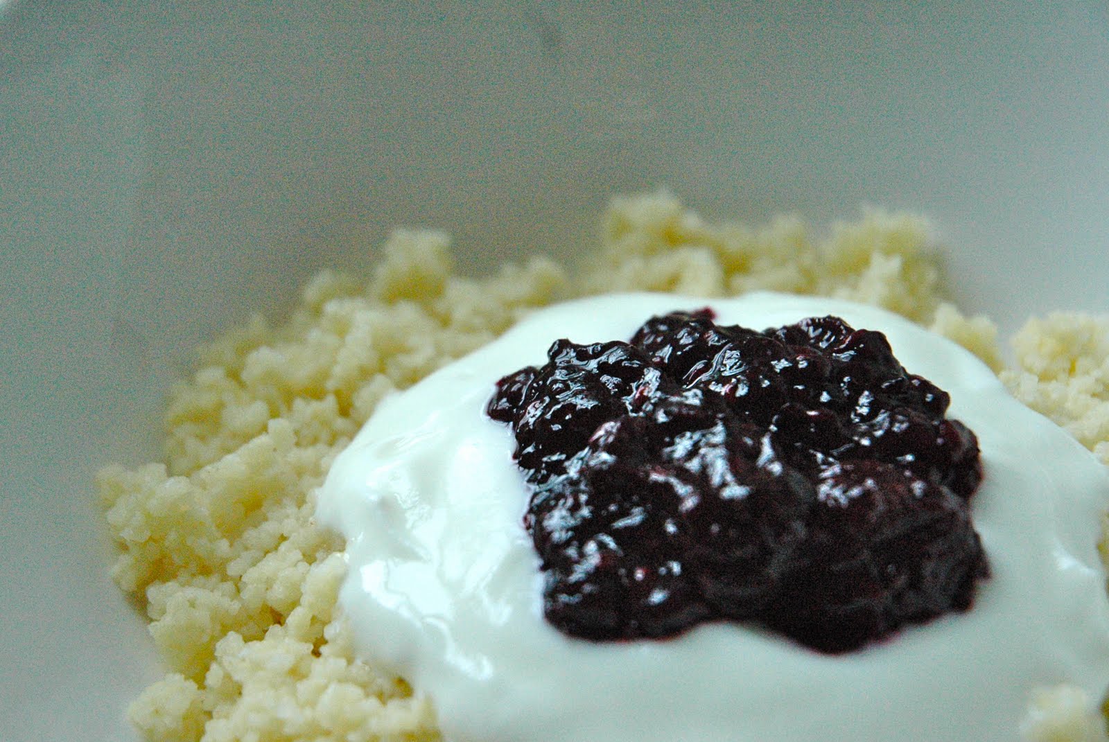 The Everyday Vegetarian Couscous with yogurt and blackberry compote