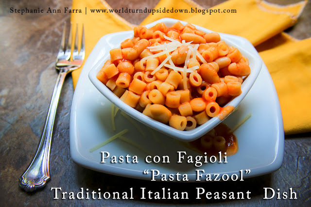 "Pasta Fazool Recipe" | -1 Box Ditalini Pasta - Olive Oil (enough to coat the bottom of the pan) - 3 1/2 cups/28 ounces of Tomato Sauce of choice* - 1 15.5 ounce can of Navy Beans or Northern Beans  - 1 Small Onion - Salt and Pepper to taste - Grated Parmesan