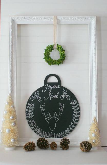 chalkboard Christmas ornament stag deer head holly laurel wreath