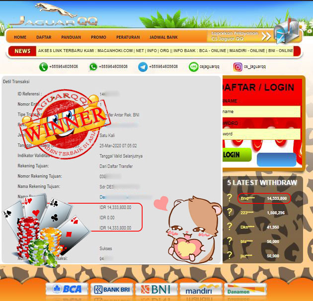 Wow.... Kemenangan Besar Terus Bersama JaguarQQ ~ JaguarQQwin