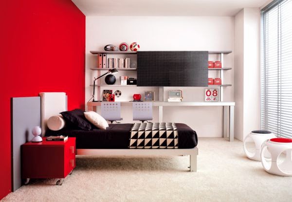 Dormitorios de adolescentes en gris y rojo - Ideas para decorar dormitorios