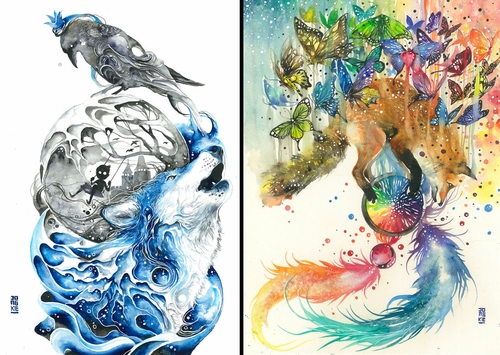 00-Luqman Reza jongkie-Painting-Fantasy-worlds-with-Flowing-Watercolor-Animals-www-designstack-co