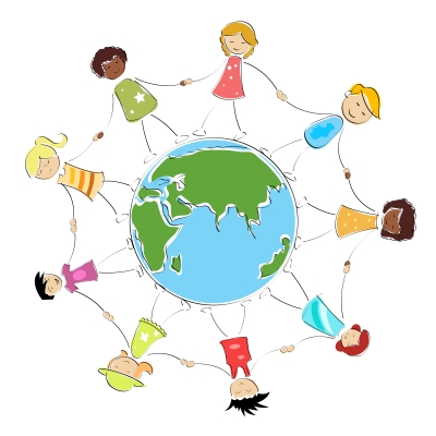 united nations day social justice NAMC montessori cosmic education children holding hands around world