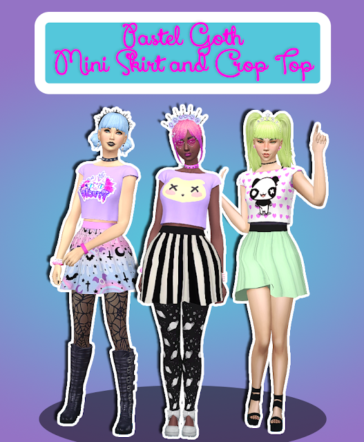 Sims 4 CC's The Best Pastel Goth Mini Skirt, Crop Top and Dresses by Teanmoon