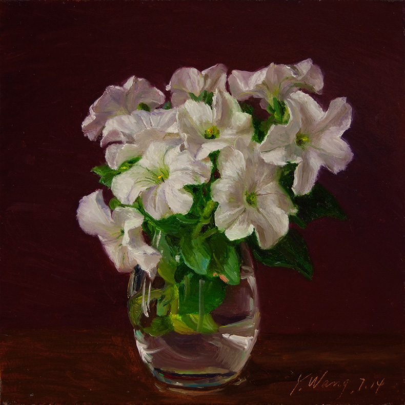 Wang Fine Art white flower in a vase, still life painting