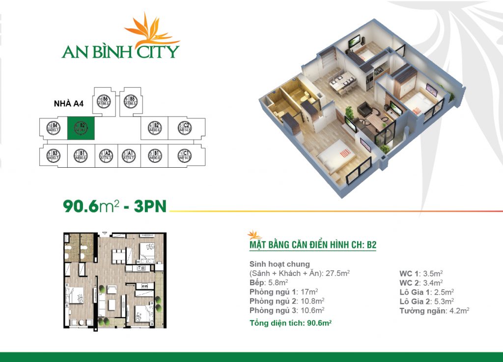 Căn hộ thiết kế diện tích 90 m2 tại chung cư An Bình City Căn hộ thiết kế diện tích 90 m2 tại chung cư An Bình City