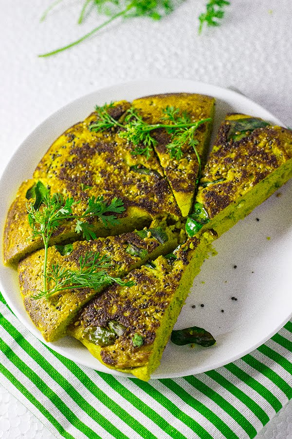 Kothimbir Vadi Coriander Chickpea Cake cilantro garbanzo steamed baked savory maharastrian vada wada pancake vegan